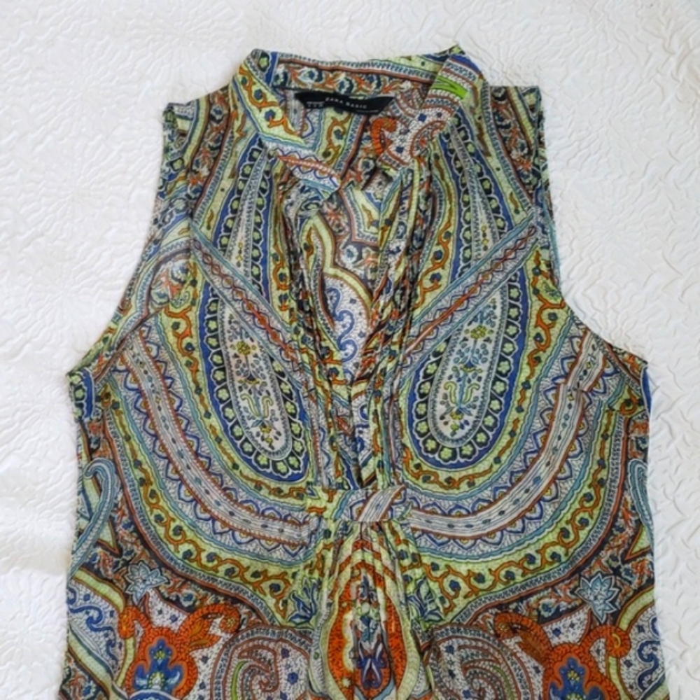 Zara Basic Semi-sheer Pasley Multicolor Print Sleeveless Silky Dress, Size S. - Picture 12 of 16